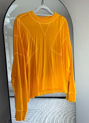 Free People Movement Orange/ yellow longsleeve oversized shirt thumbnail 1