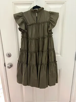 En Saison Khaki Poplin Tiered Mini Dress Size Medium thumbnail 4