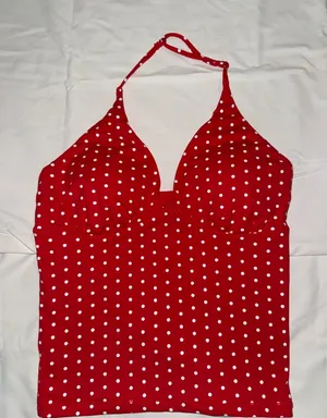 Red White‎ Polka Dot Halter top with removable pads Size XS thumbnail 1