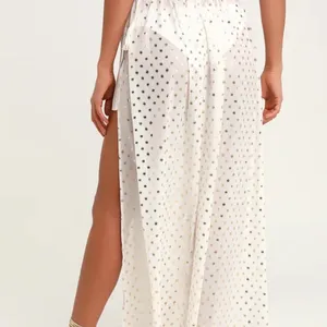 Lulus White Gold Polka Dot Cover Up Maxi Skirt Size S NWT thumbnail 2