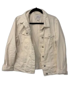 Old Navy Off-White Cream Denim Jean Jacket Size Large L Button Front Trucker thumbnail 1