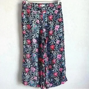 LOFT Women's Floral Wide Leg Crop‎ in Spring Bloom Pants with Pockets Size MP thumbnail 4