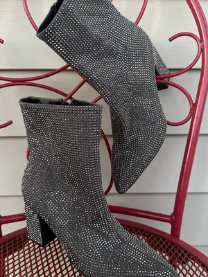 a new day Black Rhinestone Ankle Booties with Block Heel thumbnail 2
