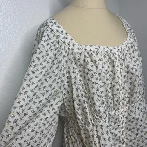 Old Navy Gold White XL Flare Lace Peasant Hippie Top Blouse Puff Sleeve Glitter thumbnail 12