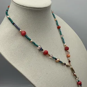 Artisan Handmade Beaded Necklace with Quartz and Pearl Accents thumbnail 3