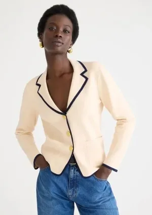 J.Crew Tipped Sweater Blazer Ivory White XS Button Cardigan Sweater thumbnail 1