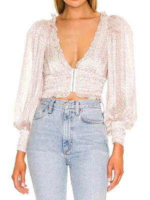 For love and‎ lemons Natalie crop top pink floral long sleeve blouse thumbnail 1