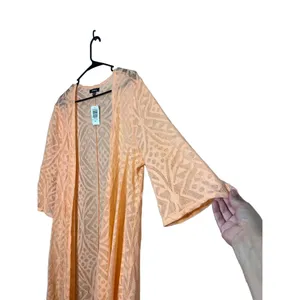 NWT Torrid Peach Geo Hi Lo Mesh Open‎ Front Kimono Cardigan Size M/L thumbnail 3