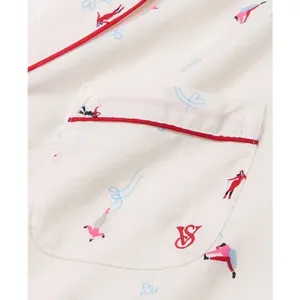 Victoria's Secret Pajama Set Women's Long Sleeve Pants Ski Print Red Trim XL thumbnail 2