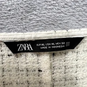 Zara Tweed Fringe Boxy Crop Top White Black Check Balloon‎ Sleeve Blouse XL New thumbnail 5