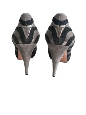 PRADA Gray Black Suede Animal Print Heels Size 40.5 / 10.5 thumbnail 3