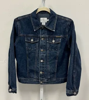 Calvin Klein Jeans Women's Dark Wash Denim Trucker Jacket Blue Cotton Size Small thumbnail 1