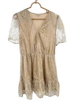 Southern Fried Chics sheer overlay glitter mini dress XL sparkly feminine party thumbnail 1