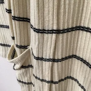 Daytrip Minimalist Chic Cozycore Slouchy‎ Striped Cream Long Open Cardigan Small thumbnail 4