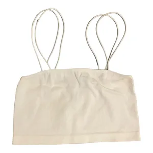 White Ribbed Spaghetti Strap Cropped Tank Size S/M thumbnail 1