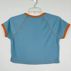 Wild Fable Cropped T-Shirt Womens Size L Short Sleeve Blue Orange Trim thumbnail 5