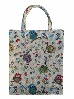 Owl Print Canvas Tapestry Tote Book Bag thumbnail 1