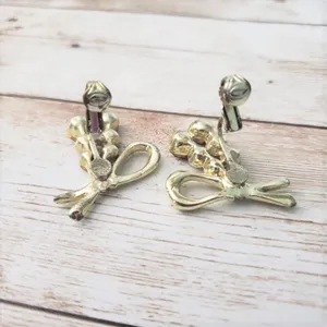 Vintage Clip On Earrings Gold Tone with Red Gems Statement Earrings thumbnail 4