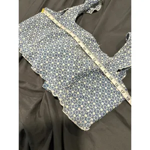 Kirious Los Angeles Eyelet Ruffle Strap Crop Top Women Medium Blue White Cotton thumbnail 3