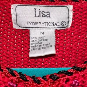 Vintage Lisa International Colorful Striped Knit Cardigan‎ Medium Red Button thumbnail 4