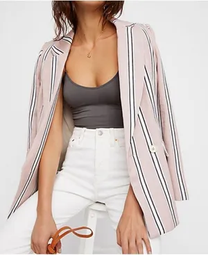 Free People Uptown Girl Blazer sz small‎ soft pink combo thumbnail 1
