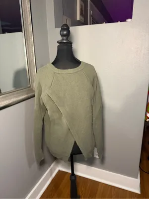 Madewell Province Textured Knit cross-back pullover sweater green medium. thumbnail 4