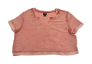 BDG Urban Outfitters Coral Pink Acid Wash Waffle Knit Notch Neck Crop Top Small thumbnail 1