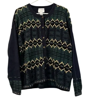 Christopher & Banks Hand Embroidered Cardigan‎ Sweater Holiday Vintage Festive M thumbnail 1