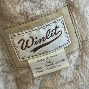 VTG Winlit Leather Suede Shearling‎ Jacket Tan Faux Fur Lined XL Coat Western thumbnail 3