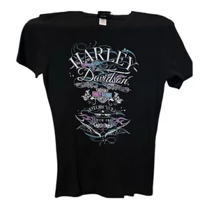 Harley Davidson Legendary Black Motorcycle 100% Cotton Short Sleeve Tee thumbnail 1