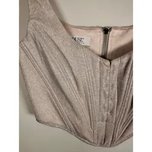 House of CB Elsa‎ Silver Sparkle Cropped Corset Top Women XS Boned Crop SB4834 thumbnail 2