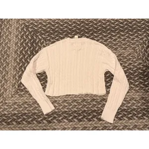 New Aerie women's medium white knit cropped crew neck sweater MSRP $60 thumbnail 4