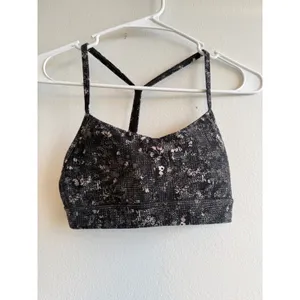 Lululemon Flow Y Bra Nulu Black Grey Abstract‎ Print Yoga Sports Bra Size 4 thumbnail 2