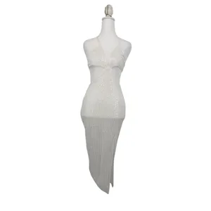 Hello Molly White Sequin‎ Cutout Midi Dress V-Neck Tie Back Formal Gown XS US 2 thumbnail 2