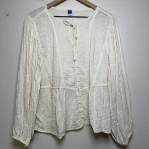 Old Navy Women Cotton Roma Blouse XL White Eyelet Embroidered Balloon Cottage thumbnail 3
