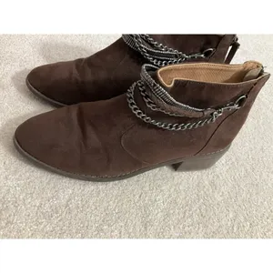 H&M Brown Suede Material w/ Chain Zipper Ankle Boots Womens Size 8 #I3 thumbnail 6