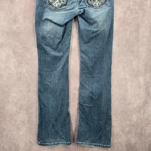 Blue Embroidered Stud Rhinestone Straight Leg Stitch Denim‎ Pants Jeans 10 thumbnail 6