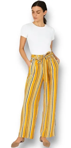 Anthropologie After Market Mustard Striped Wide Leg Pants Tie Waist Boho Resort‎ thumbnail 1
