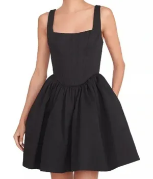Staud Landscape Mini Dress Satin Black Size 2‎ thumbnail 1