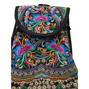 Boho Embroidered Backpack Colorful Floral Birds Drawstring Flap Bag‎ thumbnail 4