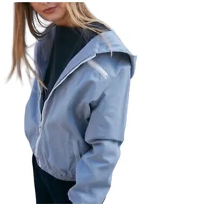 Brandy Melville John Galt Krissy Blue Windbreaker Jacket Hood S M L Lightweight thumbnail 2