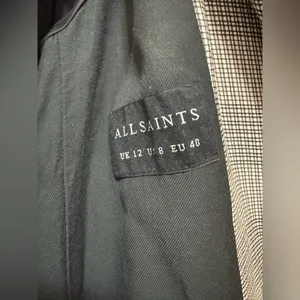 ALLSAINTS 8 Black & Cream Viscose Plaid Double Breast Oversized Blazer vintage thumbnail 3