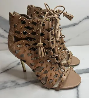 Sam Edelman Women's Tan Leather Spikes Open Toe Allison Bootie Heels Sz 6.5 thumbnail 1