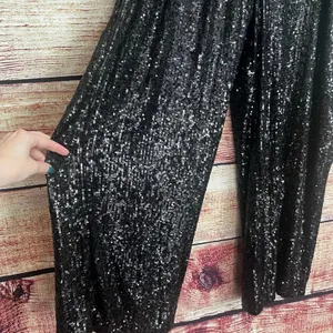 Express Sequin Wide Leg Pants Large XL Black New Years Fancy Dressy Formal Ankle thumbnail 3