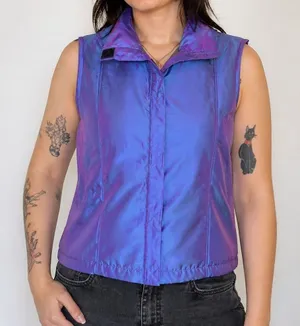 Blanc Noir BN Iridescent Purple Y2K Fleece Sleeveless Collar Swish Vest Medium thumbnail 1
