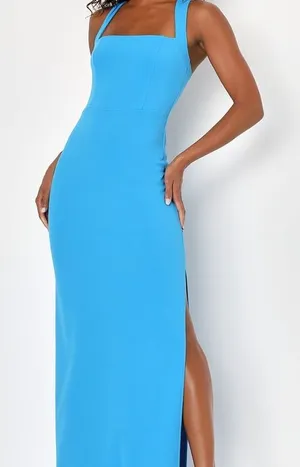 NWT Lulu's Glamorous Dedication Blue Sleeveless Column Maxi Dress S Formal thumbnail 1