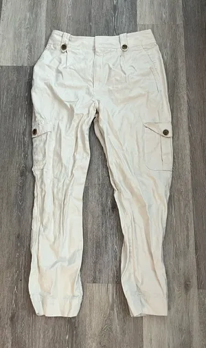 Gap Cotton Cargo Pants Womens 16 Regular Cream Linen Tapered Utility Safari thumbnail 1