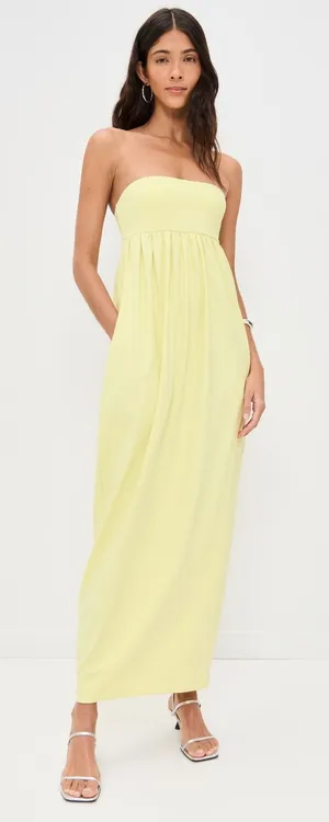 Susana Monaco Sz Small Yellow Strapless Tube Gathered Pocket Summer Maxi Dress thumbnail 1