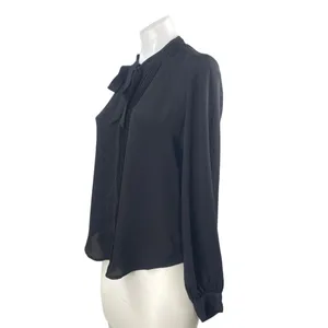 Banana Republic Black Pintuck Pleats Tie Neck Long Sleeve Shirt Blouse Top XS thumbnail 2
