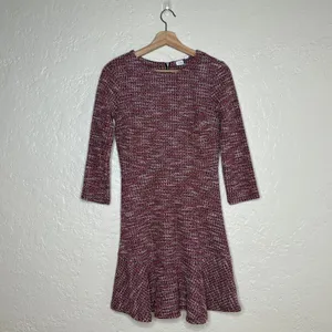 Gap Women's Houndstooth Tweed 3/4 Sleeve Crewneck‎ Dress Red Black White Size 2 thumbnail 2